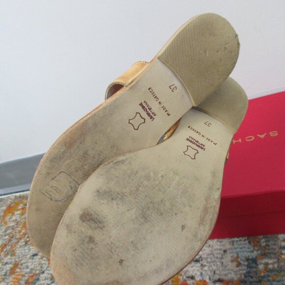 Lavorazione Artigiana Women Toe Ring Sandals 37 Brown Silver Slides Flats 364 - Picture 3 of 12